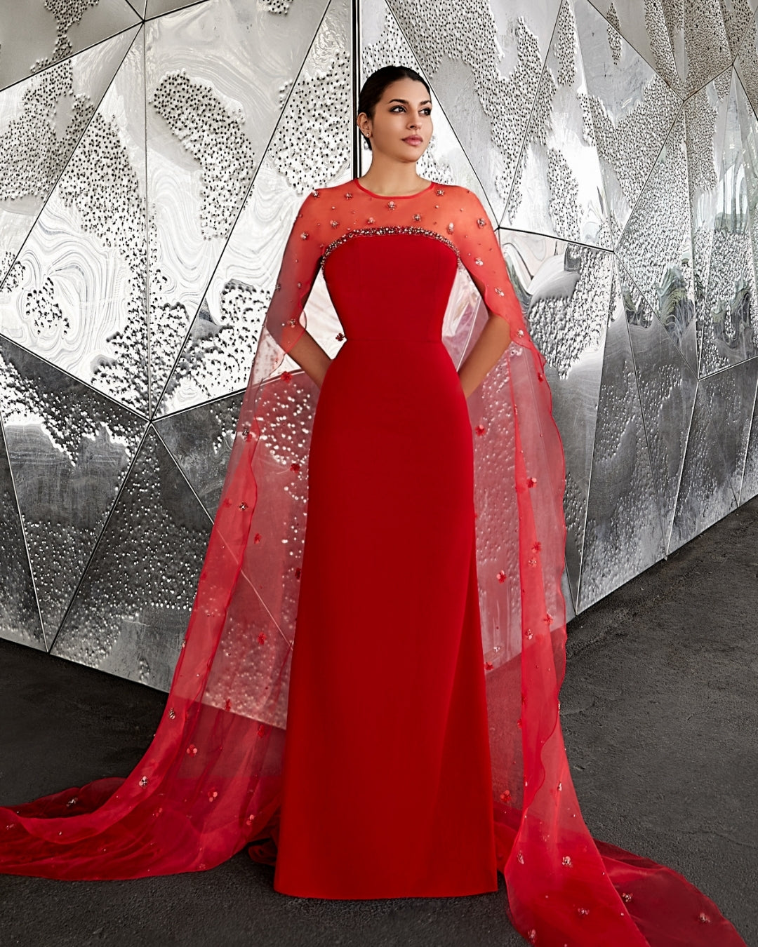 Scarlet Radiance Cape Gown