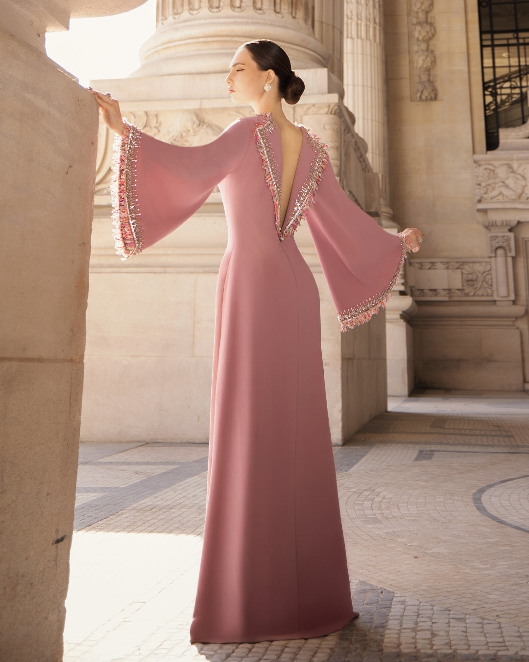 Rose Poudré Embroidered Column Gown