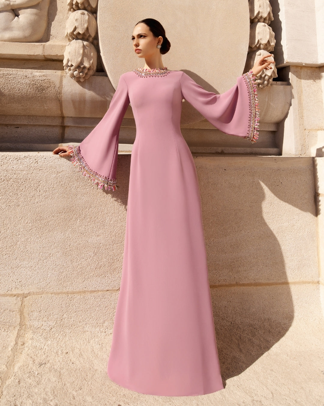 Rose Poudré Embroidered Column Gown