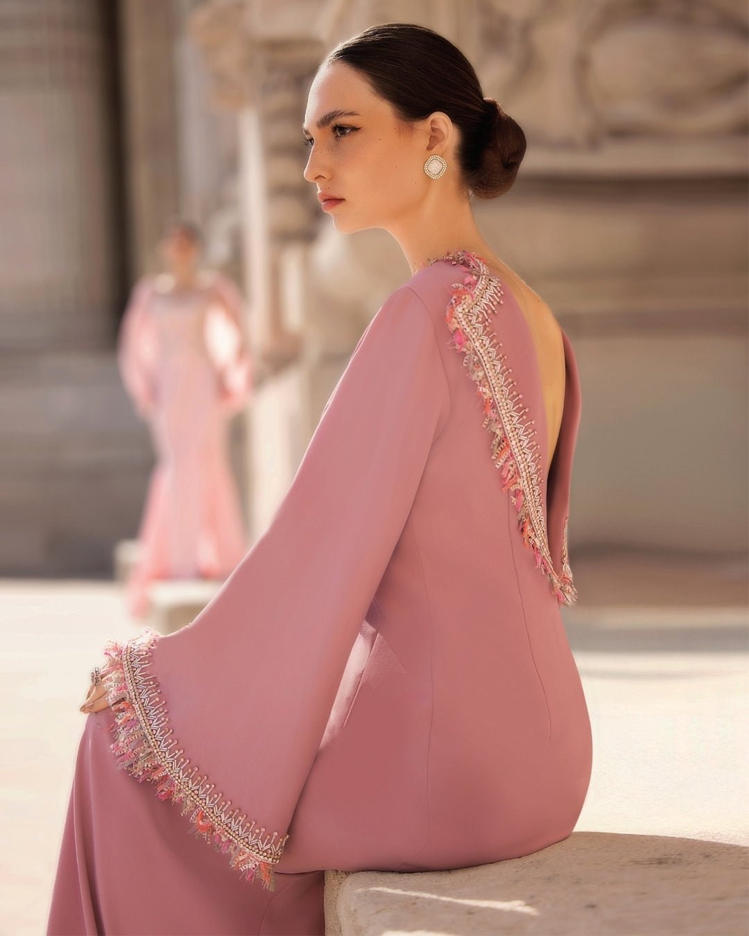Rose Poudré Embroidered Column Gown