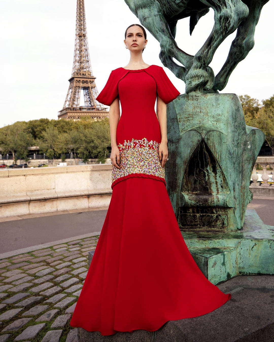 Rouge Jardin Embroidered Gown