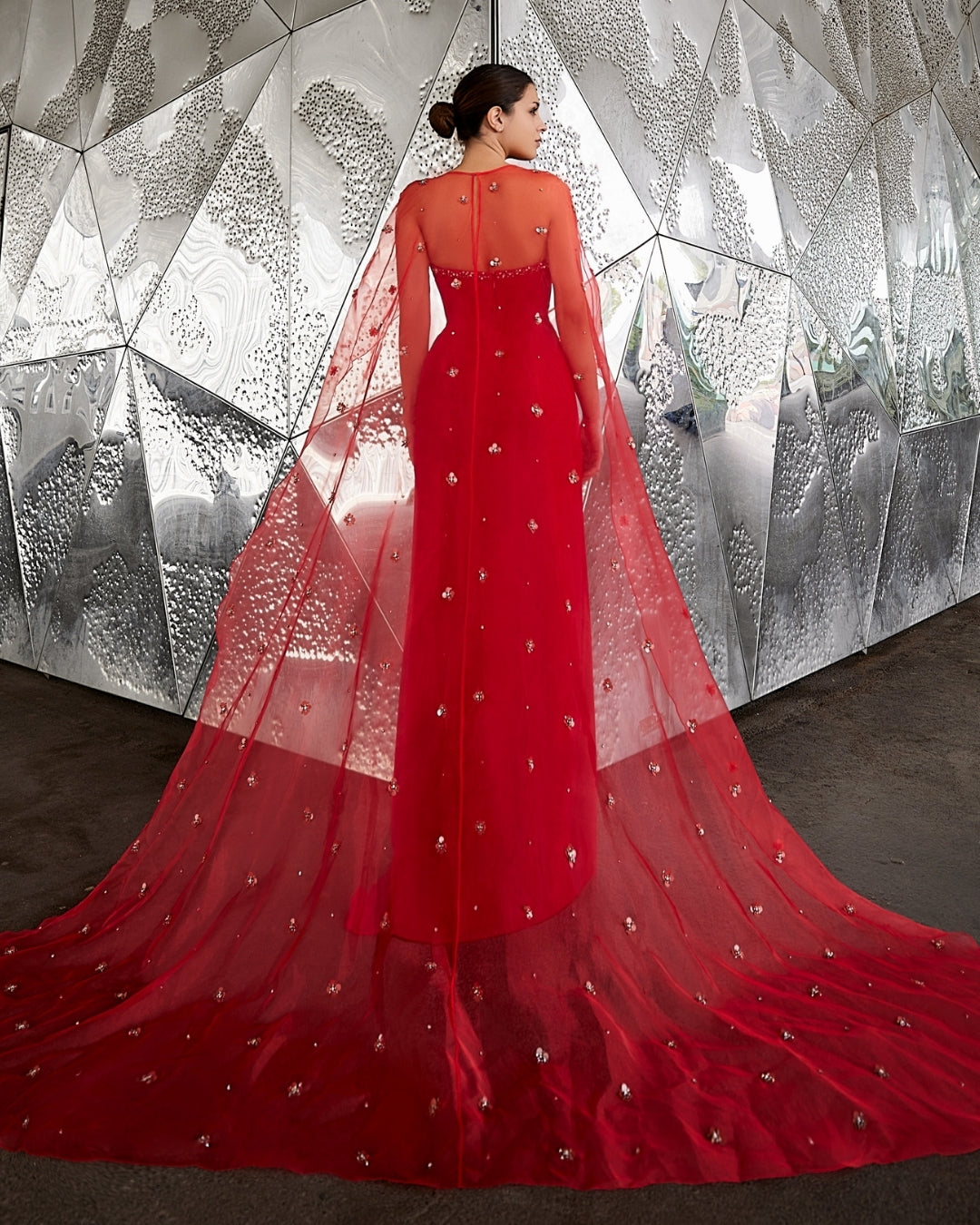 Scarlet Radiance Cape Gown