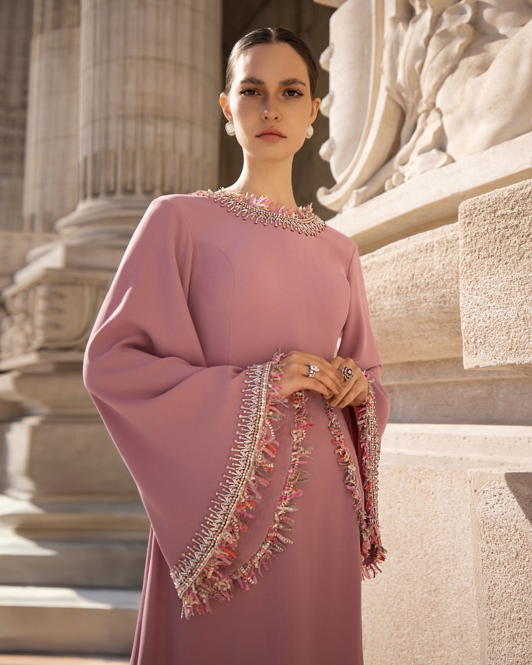 Rose Poudré Embroidered Column Gown