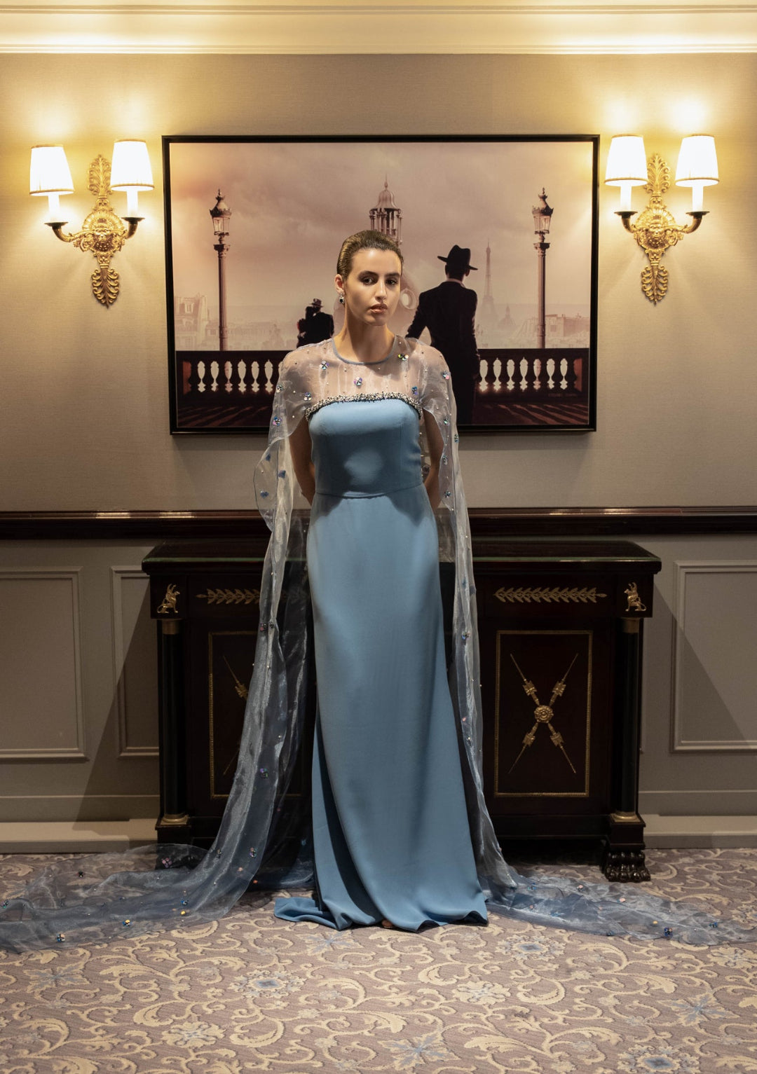 Bleu Ciel Cape Gown