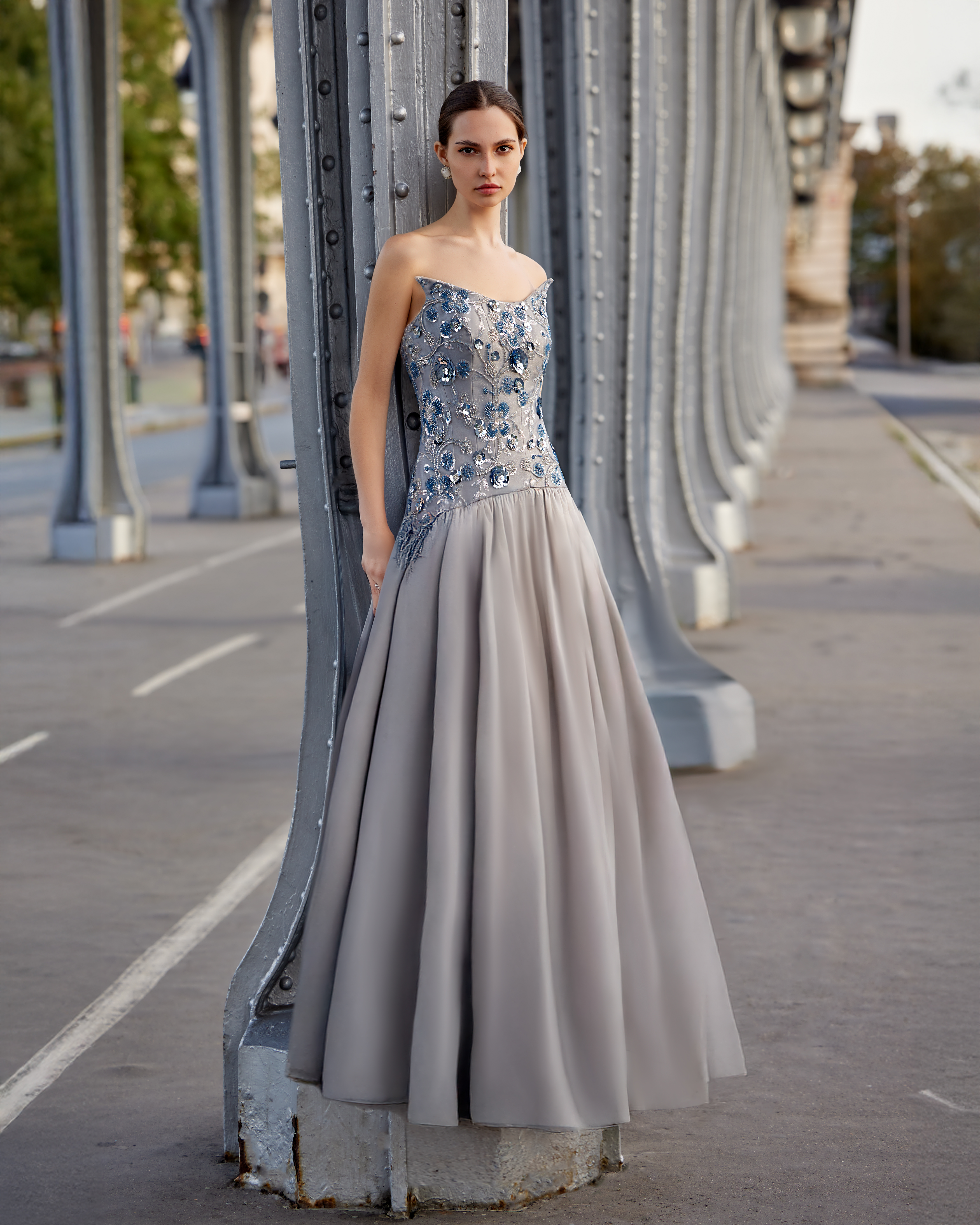 Bleu Glacier Embroidered Ball Gown